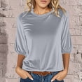 thumbnail image 2 of WRKEKC Summer Tops for Women, Summer T-Shirts for Women, Women's Summer Trendy Cropped 3/4 Sleeve Round Neck Velvet Solid Color Shirt Blouse, 2 of 7
