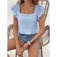 thumbnail image 5 of Yunliwuli Women's Shirred Tops Casual Slim Square Neck Fly Sleeve Solid Color T-Shirt for Summer, 5 of 7