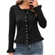 thumbnail image 2 of Cárdigan de punto para mujer, color liso, cuello redondo, suéter con botones, cárdigan, top para mujer, 2 of 9