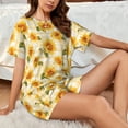 thumbnail image 4 of Daiia Light Yellow Plaid Sunflower Pattern Womens Pajama Sets Short Sleeve Pajamas for Women Sets Soft Lounge Sets Casual Round Neck Sleepwear PJS-X-Large, 4 of 7