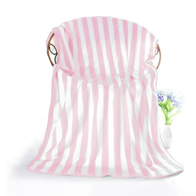 Pink Dry Bath Towel Velvet Striped Warp Knitted Thickened Absorbent Bath Towel Non Shedding In Pink Polyester Material Size 70X140Cm