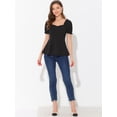 thumbnail image 5 of Top peplum con volantes para mujer Blusa elegante de trabajo de oficina con cuello de corazón y mangas abullonadas Negro XS, 5 of 5