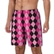 thumbnail image 1 of Balery pink and black argyle Bañador para hombre, shorts de playa de secado rápido con entrepierna y forro de compresión-Small, 1 of 6