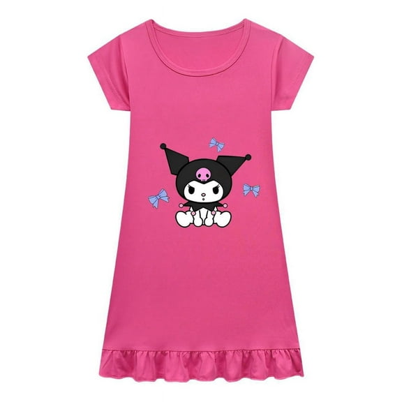 Girls Kuromi Nightgown – Cartoon Character Sleep Dress with Ruffled Hem – Comfy Loungewear for Kids