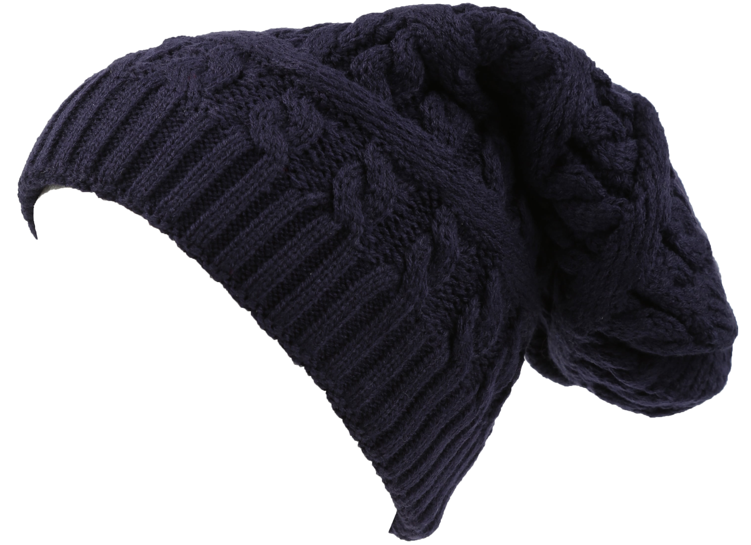 Puli Winter Unisex Solid Color Beanie Hat Thick Rib Knitted Cuffed Skull Cap