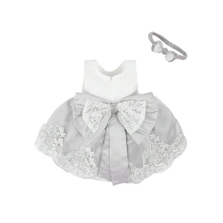 

Baby Girls Sleeveless Lace Embroidery Dresses Toddler Formal Multi-Layer Mesh TuTu Dress with Headwear