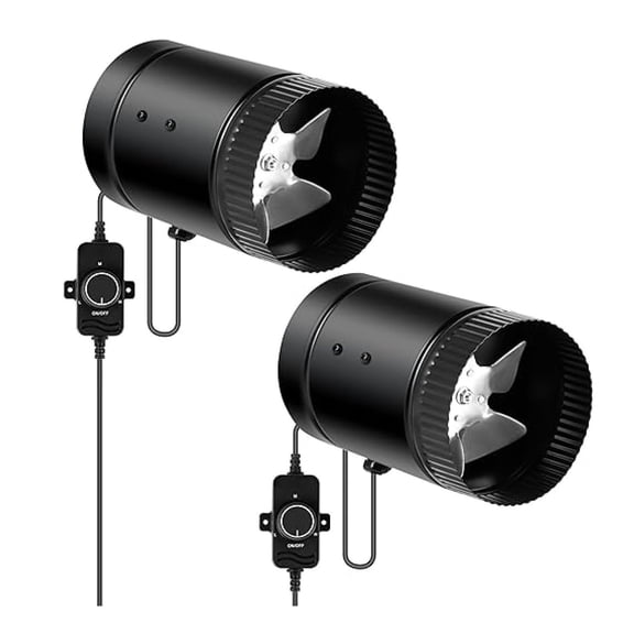 4 Inch 106 CFM Inline Booster Fan Exhaust Duct Blower with Speed Controller Low Noise for HVAC in Grow Tent, Basements, Bathrooms and Kitchens, 2 Pack, Extra 2 Thermometers Included