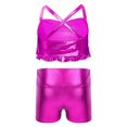 thumbnail image 2 of Aiihoo Girls Skirt Suit Latin Jazz Dance Outfit Sets Modern Dancewear Tiered Ruffles Metallic Crop Top with Shorts Set Hot Pink 8, 2 of 6