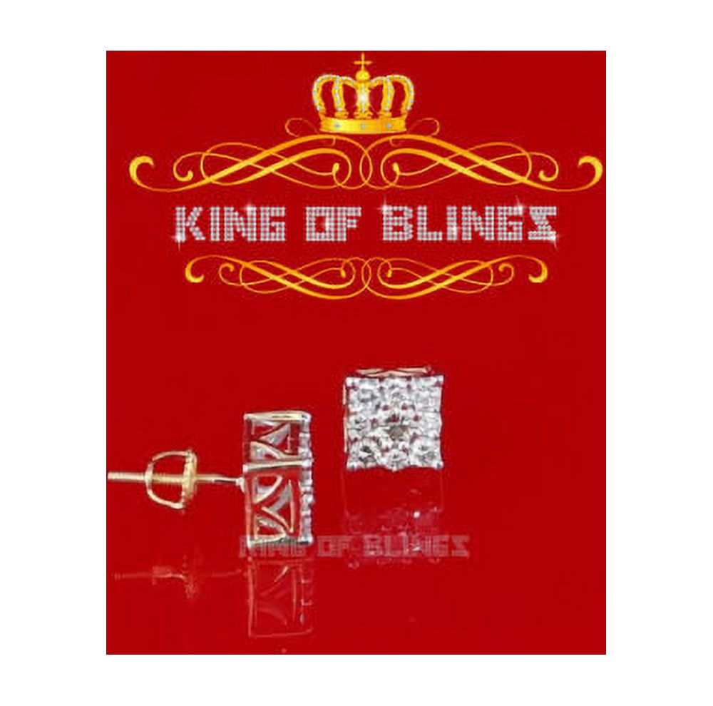 King of Bling's 10K Real Yellow Gold Real Diamond 0.75CT Men's/Women's Stud Square Earring