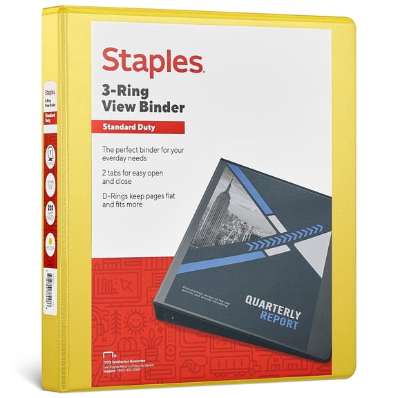 Staples Standard 1 3-Ring View Binder Yellow 58653