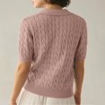 thumbnail image 7 of Charmgo Womens Sweaters Clearance, Women's Short Sleeve Solid Lapel V Neck Knit Pullover Sweater Tops, Fall Sweaters for Women 2024 Pink S, 7 of 7