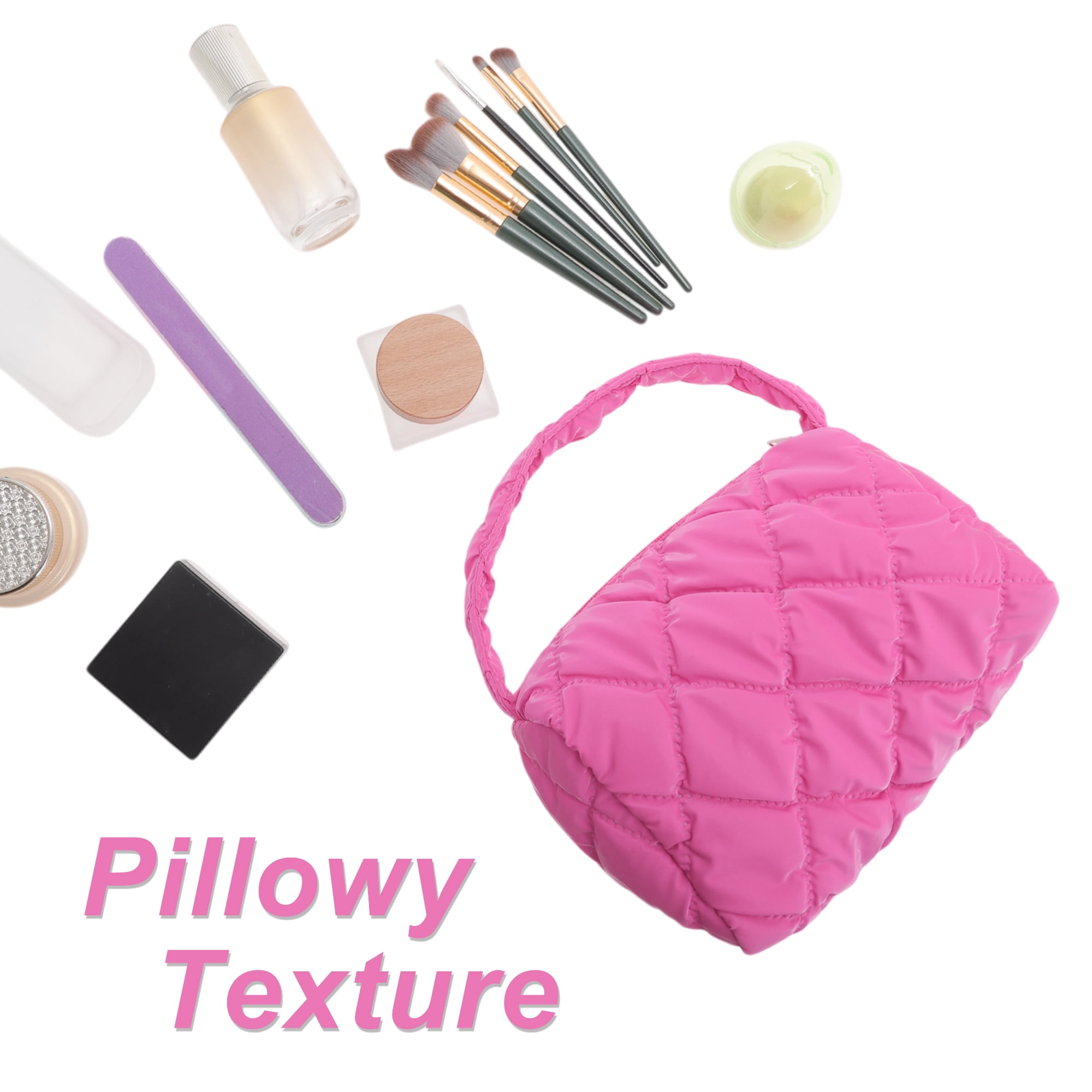 Unique Bargains Makeup Bag, Quilted Cosmetic Organizer, Travel Pouch for Women, Rose Red
