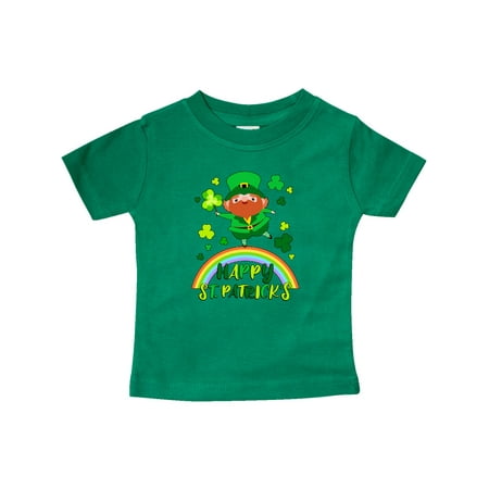 

Inktastic Happy St. Patrick s Day Cute Leprechaun on Rainbow Gift Baby Boy or Baby Girl T-Shirt