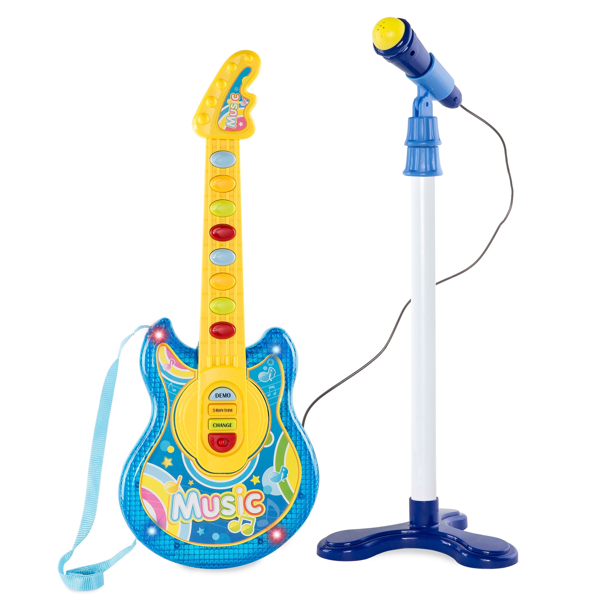 toy guitar and microphone