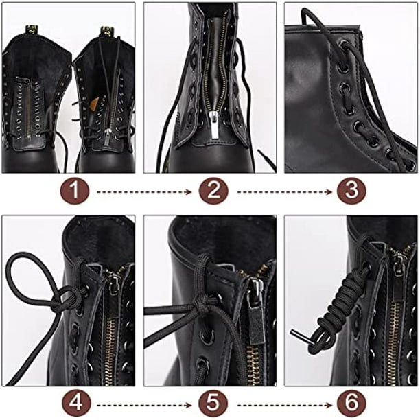 1pair Leather Lace-in Boot Zipper Inserts 6.1 x 2.1 Inch 8 Metal Eyelets  Zipper Boot Laces Black No Tie Shoe Laces for Adults Men Women Tieless Shoe