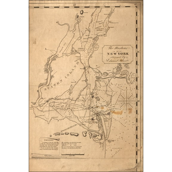 24"x36" Gallery Poster, map of harbour of New York city 1827
