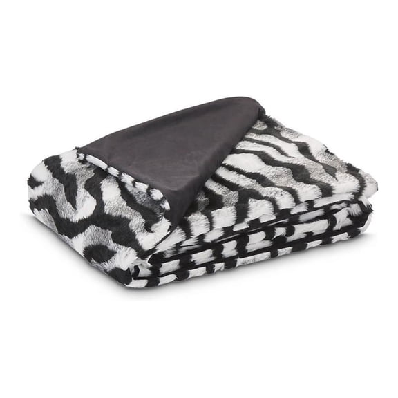 Michael Amini Zephyr 56x72" Plush Faux Fur Fabric Throw in Ebony Black