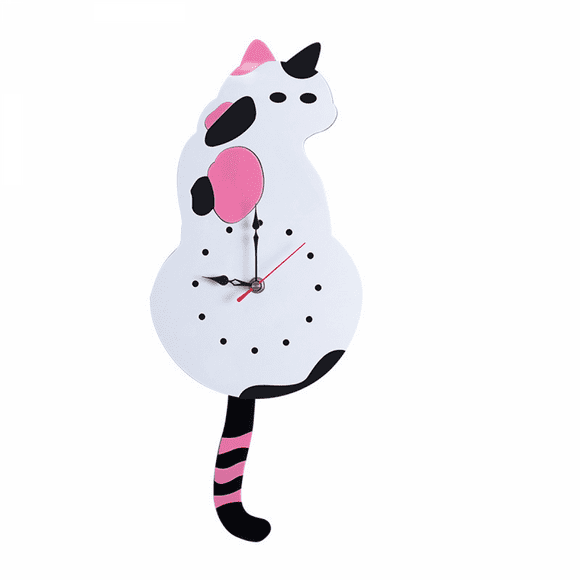Cat Pendulum Wall Clock, Cat Clock with Moving Tail,Living