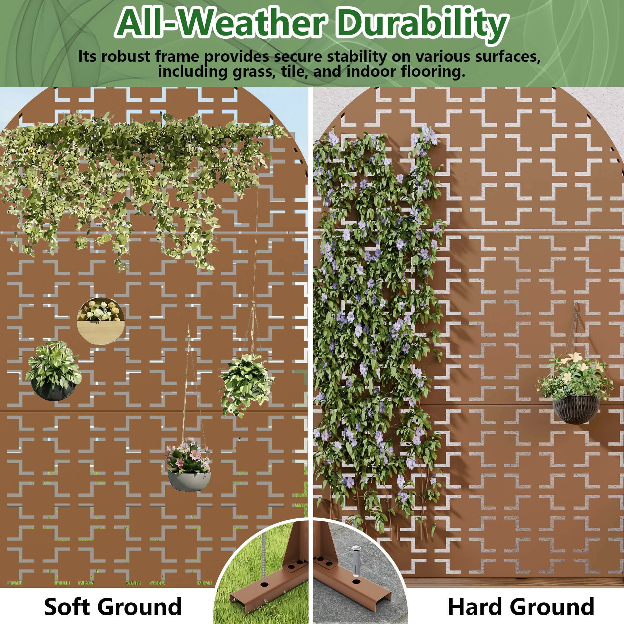 MAYEERTY 72x47x16 Inch Brown Arched Galvanized Steel Privacy Screen, 3 Piece Set for Outdoor Garden