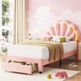 thumbnail image 5 of Homfa Twin Bed Frame with LED Light & Storage Drawer, Upholstered Platform Bed with Adjustable Petal Headboard, Pink Velvet, 5 of 9