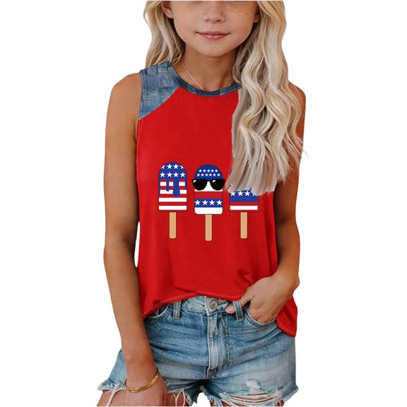 Grblisyd 4th of July Kids Tank Tops for Girls 250th Anniversary USA Tank American Flag T Shirts USA Sleeveless Crew Neck Tops