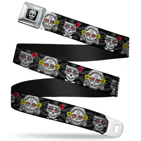 Thaneeya McArdle Belt, Seatbelt Buckle Belt, Los Novios Black Gray White Multi Color, 30 to 44 Inches