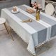 thumbnail image 2 of Mantel Rectangular De Lino De Algodón, Mantel Impermeable Resistente A Las Manchas Con Mantel De Encaje Con Flecos, Raya Gris 140x240cm,11 Feliz Sencillez, 2 of 5