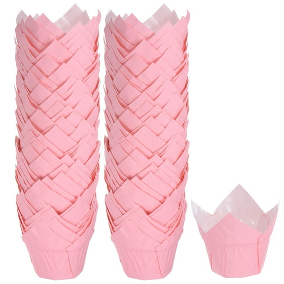 Uxcell 100Pcs Cupcake Liners Greaseproof Baking Cups Paper Cupcake Wrappers Holders, Pink