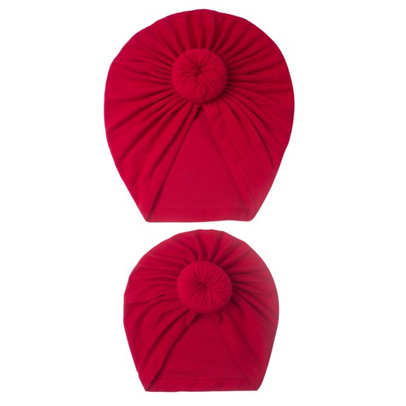 Otqutp 2PCS Turbans for Children Baby Hat Set For Women Family Toddler Boys Girls Cap Beanie Knotted Elastics Turban Solid Hat