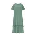 thumbnail image 4 of Akafmk Summer Dresses for Women Casual Dresses,Solid Color Round Neck Long Dress Short Sleeve Maxi Dresses Cotton Linen A Line Beach Sundress, 4 of 5