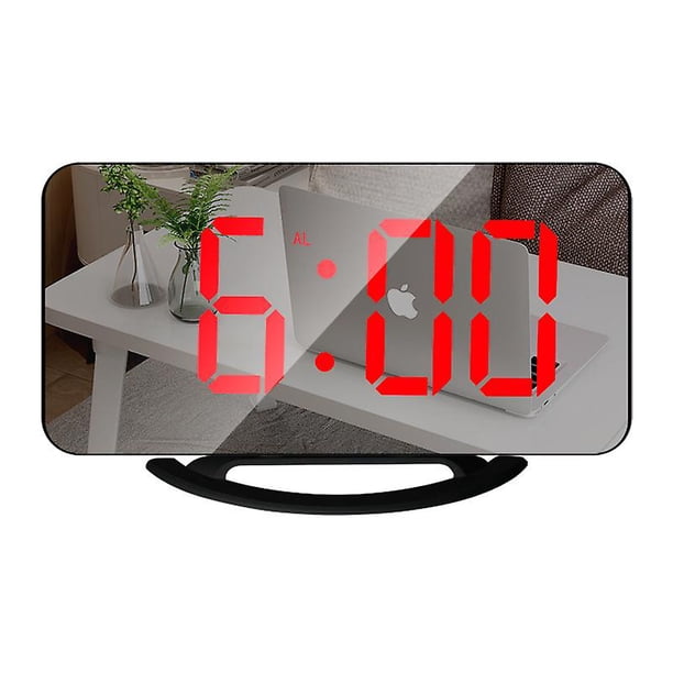 Reloj despertador digital, reloj despertador para cama, reloj despertador con espejo LED de 7", con 2 puertos de carga USB, modo de repetición, ajuste automático del brillo, fácil de programar