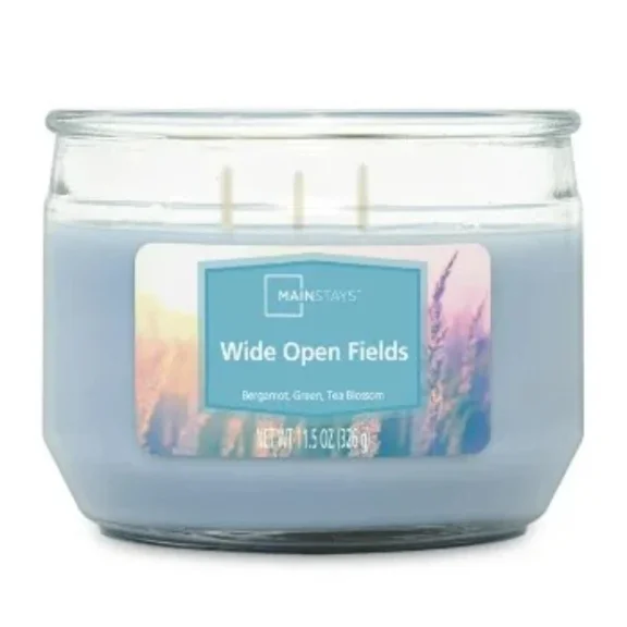3 Wick Glass Jar Candle, Wide Open Fields, Corydalis Blue, 11.5 Oz
