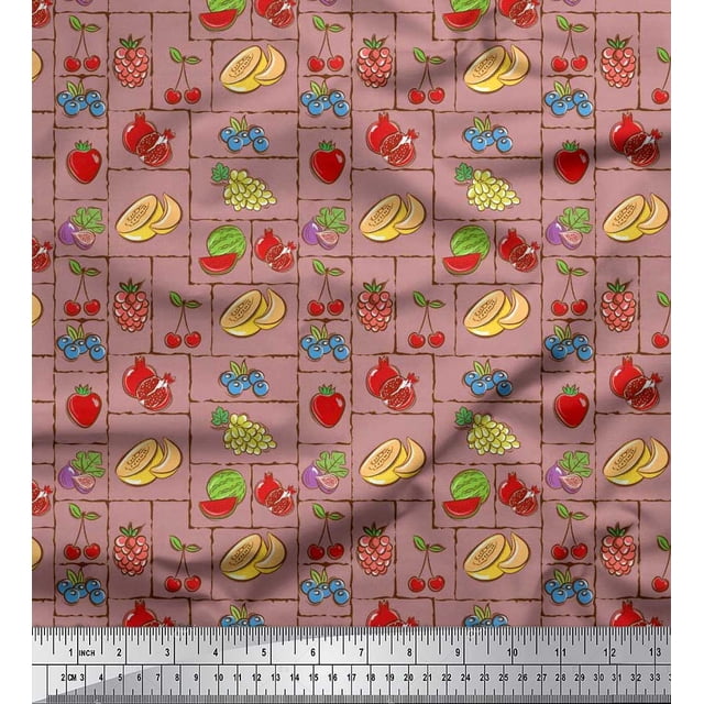 Soimoi Satin Silk Fabric Mix Fruits Print Fabric by The Yard 42 Inch Wide
