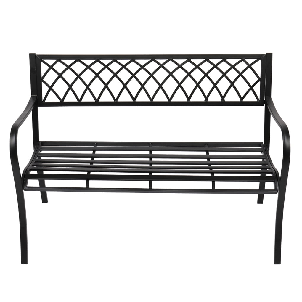 Garden Bench Backyard Parkway Porch Chair Grids Backrest Cast Iron