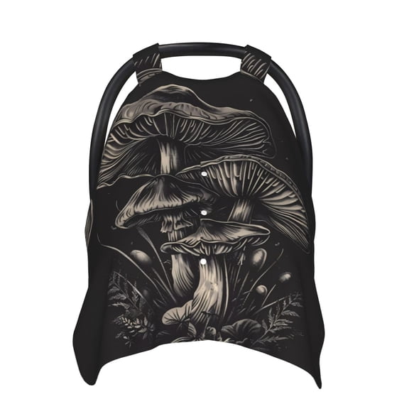 Car Seat Cover Baby - Monochrome Mushroom Artwork Breathable Infant Car Seat Cover for Baby Carseat, Lightweight Comfort Baby Essentials Must Haves Newborn Stuff for Girl Boy