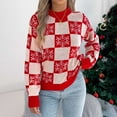 thumbnail image 2 of larppty Women's Knit Winter Sweater Snowflake Checkered Color Block Pullover Tops Trendy Y2k Clothes (Red, S), 2 of 8