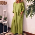thumbnail image 2 of zicth Summer Dresses for Women 2024 Casual Long Sleeve Long Dress Solid O-Neck Cotton Maxi Pockets Clearance Dresses, 2 of 6