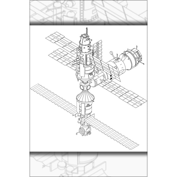 24"x36" Gallery Poster, Mir 1990 configuration drawing russian soviet space station