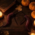 thumbnail image 4 of Devil Horns Headband Red Cosplay Dragon Horn Hair Hoop Gothic Dress Up Headpiece for Halloween Party Carnival Costume (Red), 4 of 5