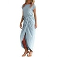 thumbnail image 2 of Women's Summer Solid Color Short Sleeve Irregular Tied Dress, 2 of 2