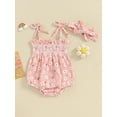 thumbnail image 2 of Suealasg Newborn Baby Girl Outfits Sleeveless Floral Print Bandage Straps Romper and Headband Set Summer 1st Birthday Photoshoot Clothes, 2 of 9
