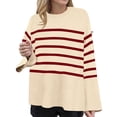 thumbnail image 2 of VgaVtl Chandails Surdimensionnés à Manches Longues pour Femmes en Coton, Chandail à Enfiler pour Dames, Chandails Tricotés Rouges à Rayures, Chandails Décontractés, 2 of 9