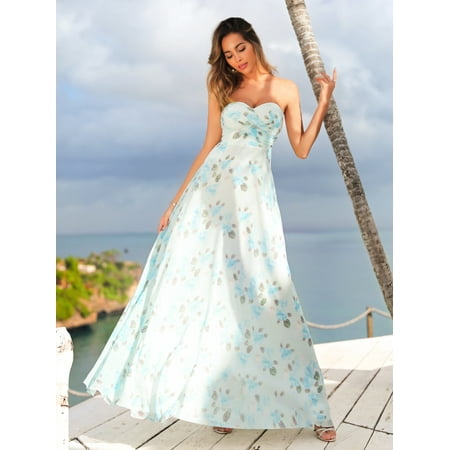 Ever-Pretty Women's Floral Chiffon Summer Beach Wedding Party Bridesmaid Dresses for Women 07237 Blue