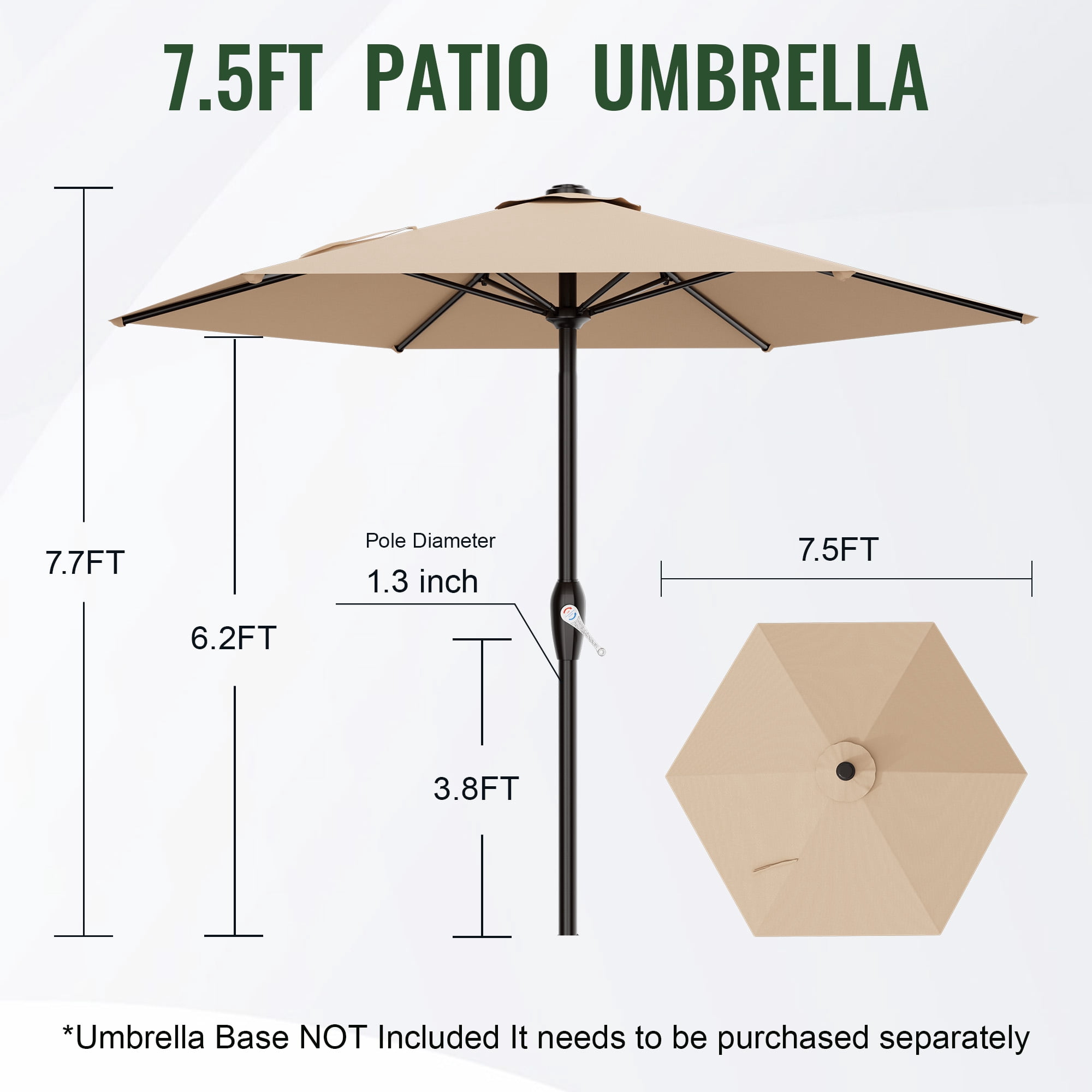 Easthome 7.5' Patio Umbrella Outdoor Table Market Umbrella with Smooth Crank handle, 6 Ribs, Backyard, Poolside, Garden - Beige