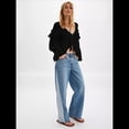 thumbnail image 4 of Blusa Playera con Volantes y Cuello en V Transparente de con Ribete de Encaje y Larga con Lazo Frontal para Mujer Negro S, 4 of 8