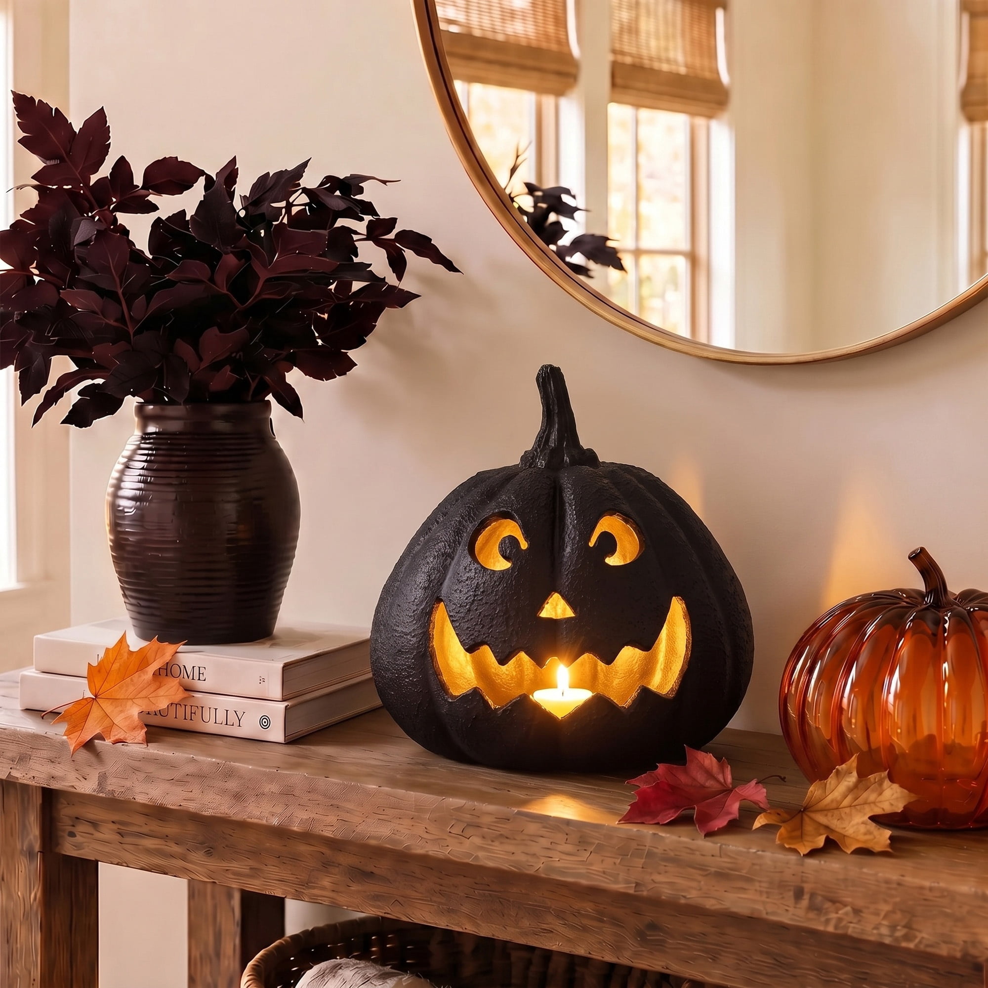 My Texas House Halloween Jack-o'-Lantern Tabletop Decoration, Black, 9"
