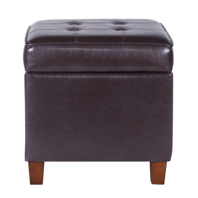 Otoman Benzara con tapa abatible de madera, 46 cm, color marrón