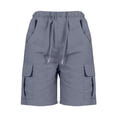 thumbnail image 4 of Outfmvch Cotton Linen Cargo Shorts Hiking Capris Bermuda Shorts Women's Knee Length Baggy Shorts Women Athletic Running Shorts Drawstring & Pockets Summer Outdoor Hiking Summer Jorts for Women Gray L, 4 of 6