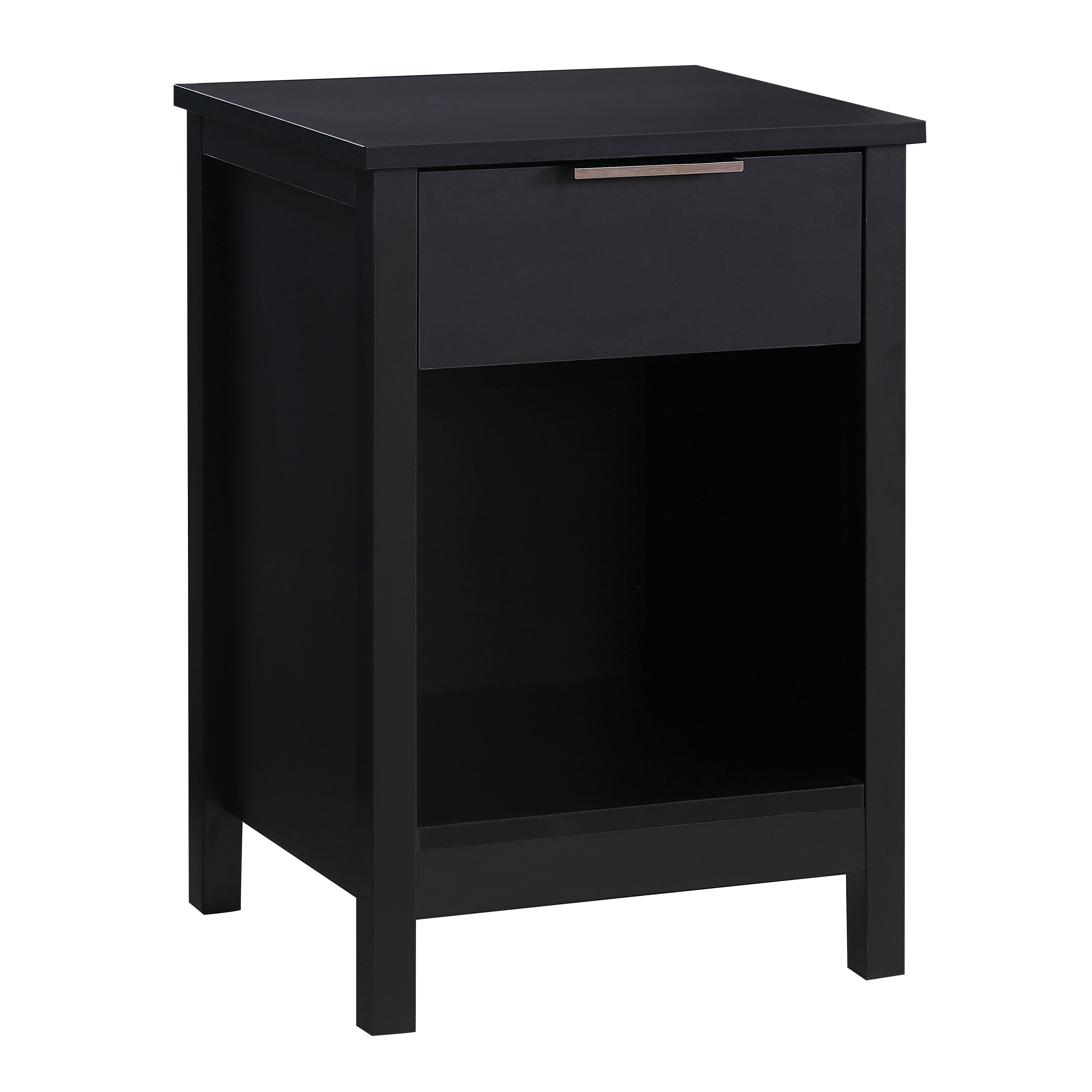 Nightstand with Drawer,3-Tier End Side Table with Storage Drawer and Shelf,Modern Bedside Night Stand for Bedroom, Living Room-Retro Black