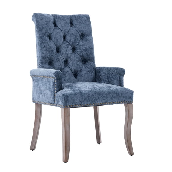 QuzyAor Tufted Chenille Dining Chair, High-Resilience Cushion Solid Wood Legs, for Kitchen Living Room(Set of 1, Blue)